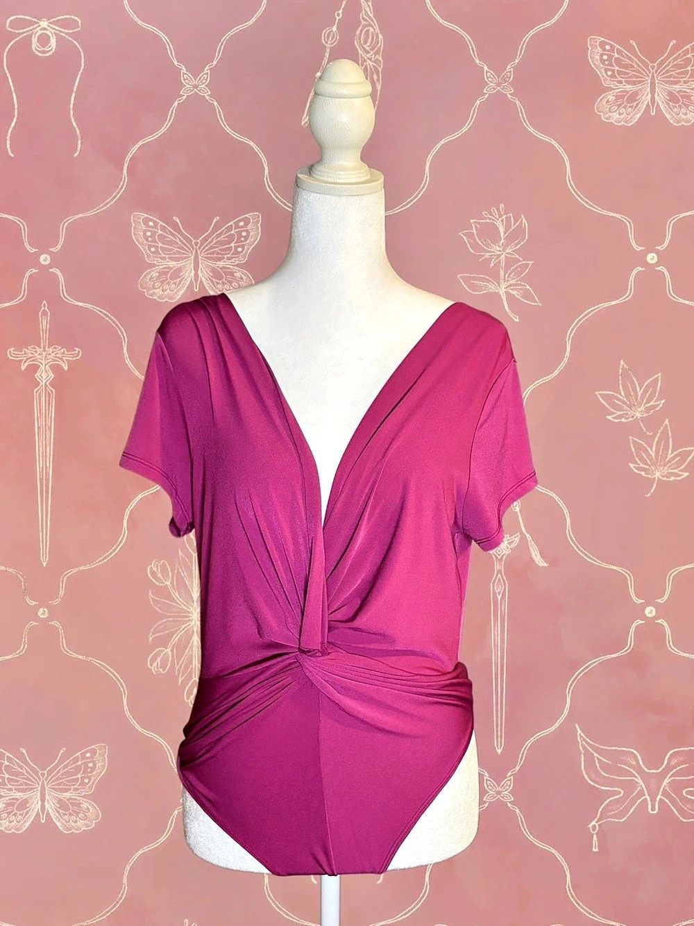 Ruched Magenta Bodysuit